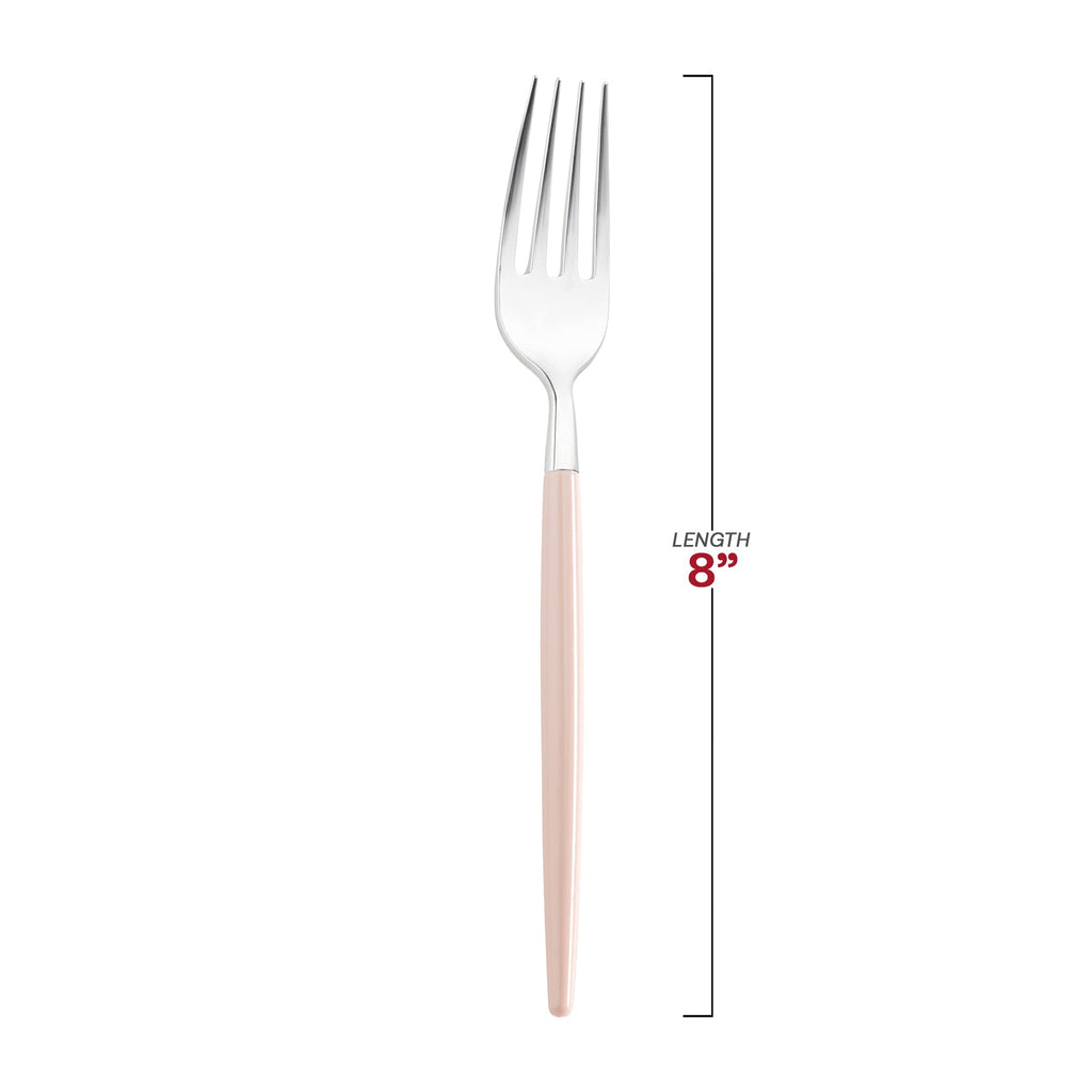 Silver with Pink Handle Moderno Disposable Plastic Dinner Forks