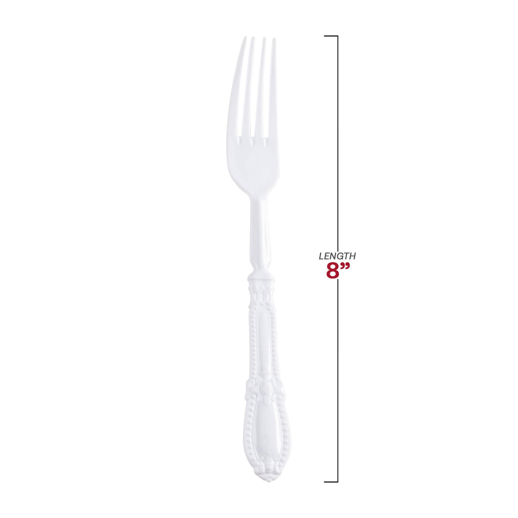 White Baroque Disposable Plastic Dinner Forks