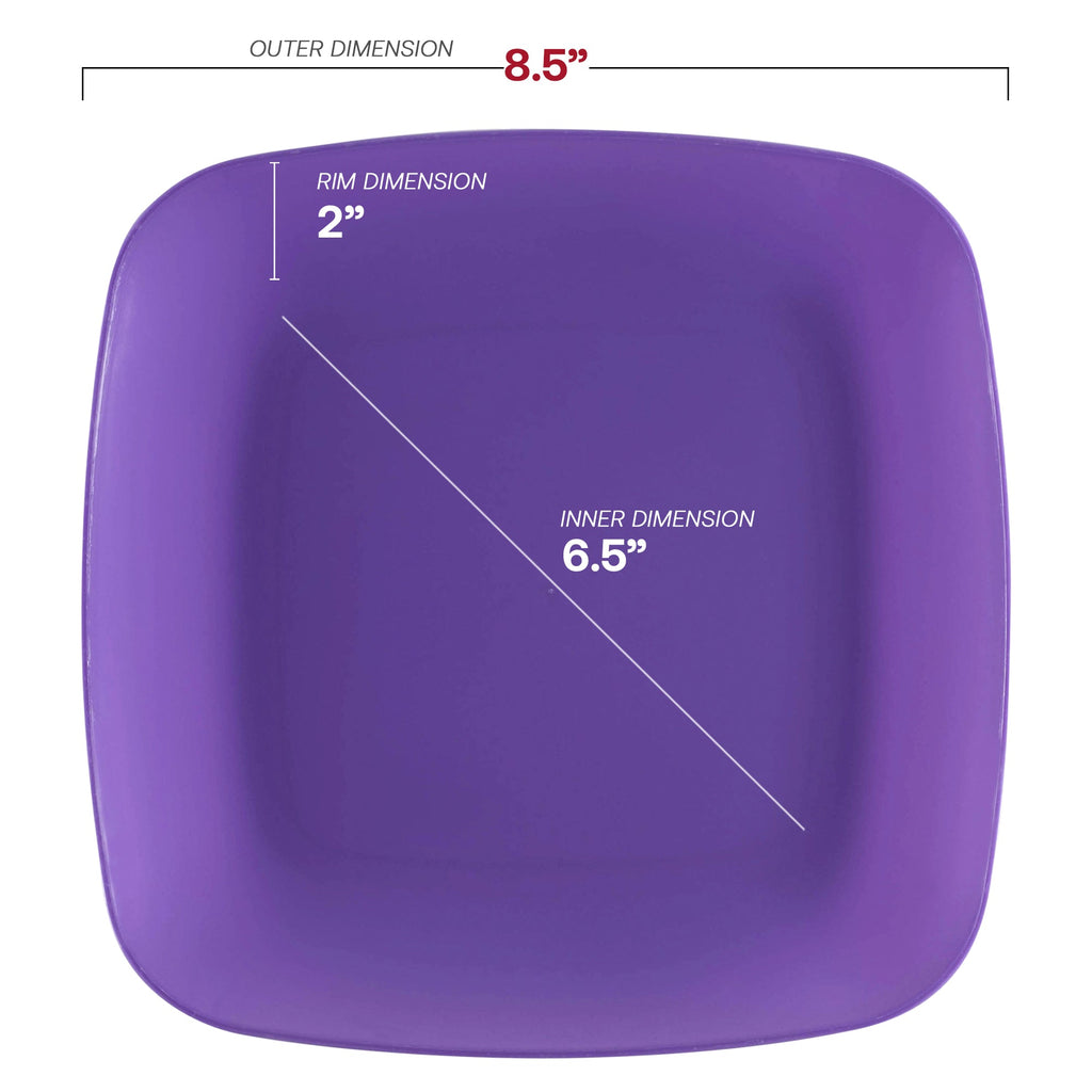 Purple Flat Rounded Square Disposable Plastic Buffet Plates (8.5")