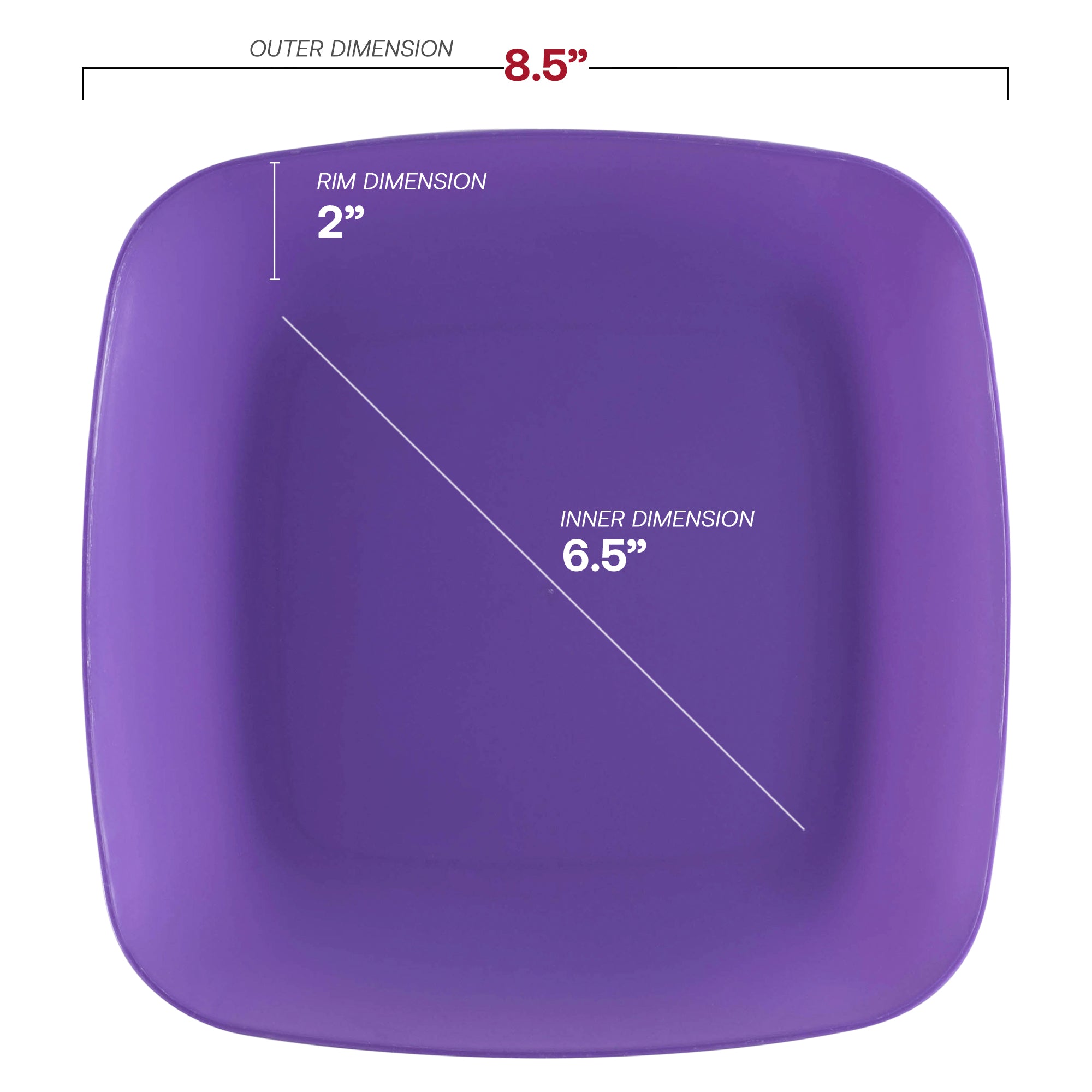 Purple Flat Rounded Square Disposable Plastic Buffet Plates (8.5")