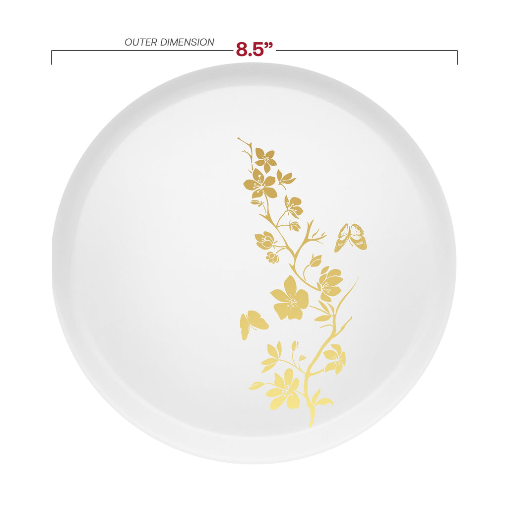 White with Gold Floral Plastic Dinnerware Value Set
