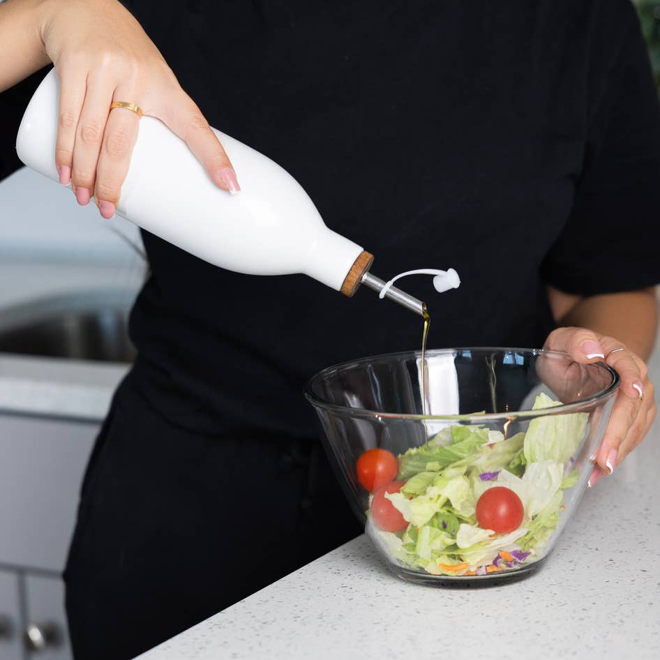 White Ceramic Olive Oil Dispenser Bottle, 17 oz