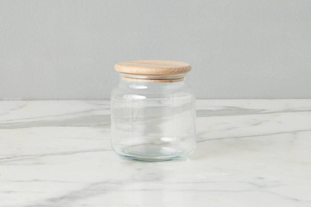 Glass Dry Goods Canister, Wood Lid, Small
