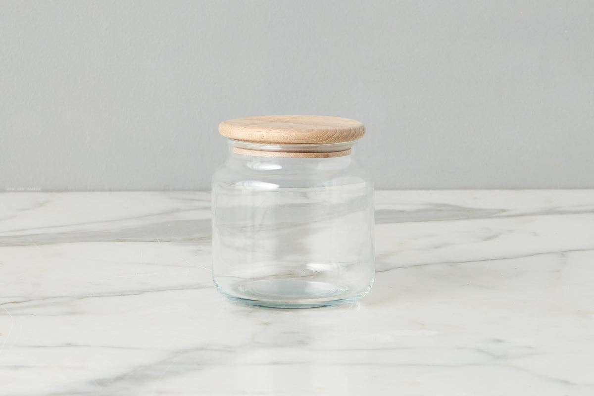 Glass Dry Goods Canister, Wood Lid, Small