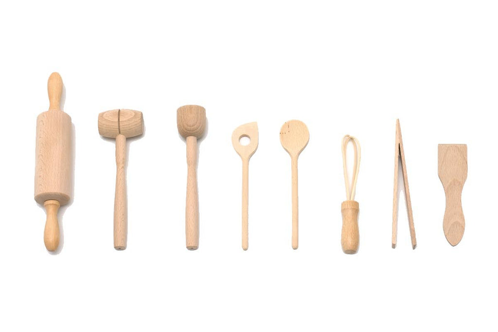 Children's Mini French Beechwood Cooking Tool Set of 9