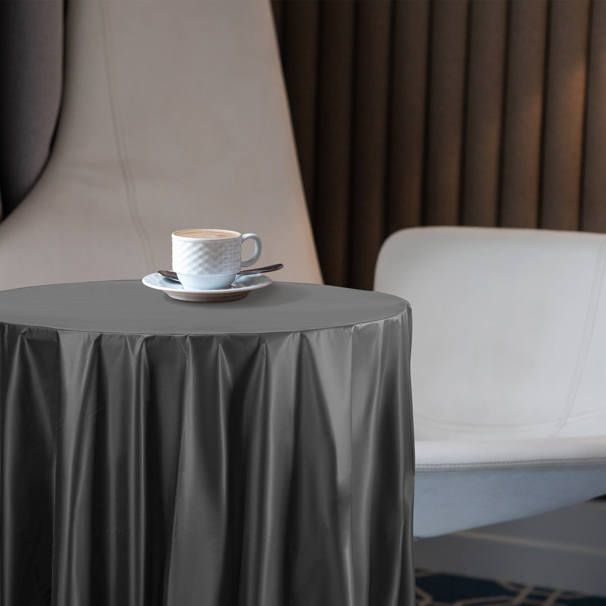 Black Round Disposable Plastic Tablecloths (84")