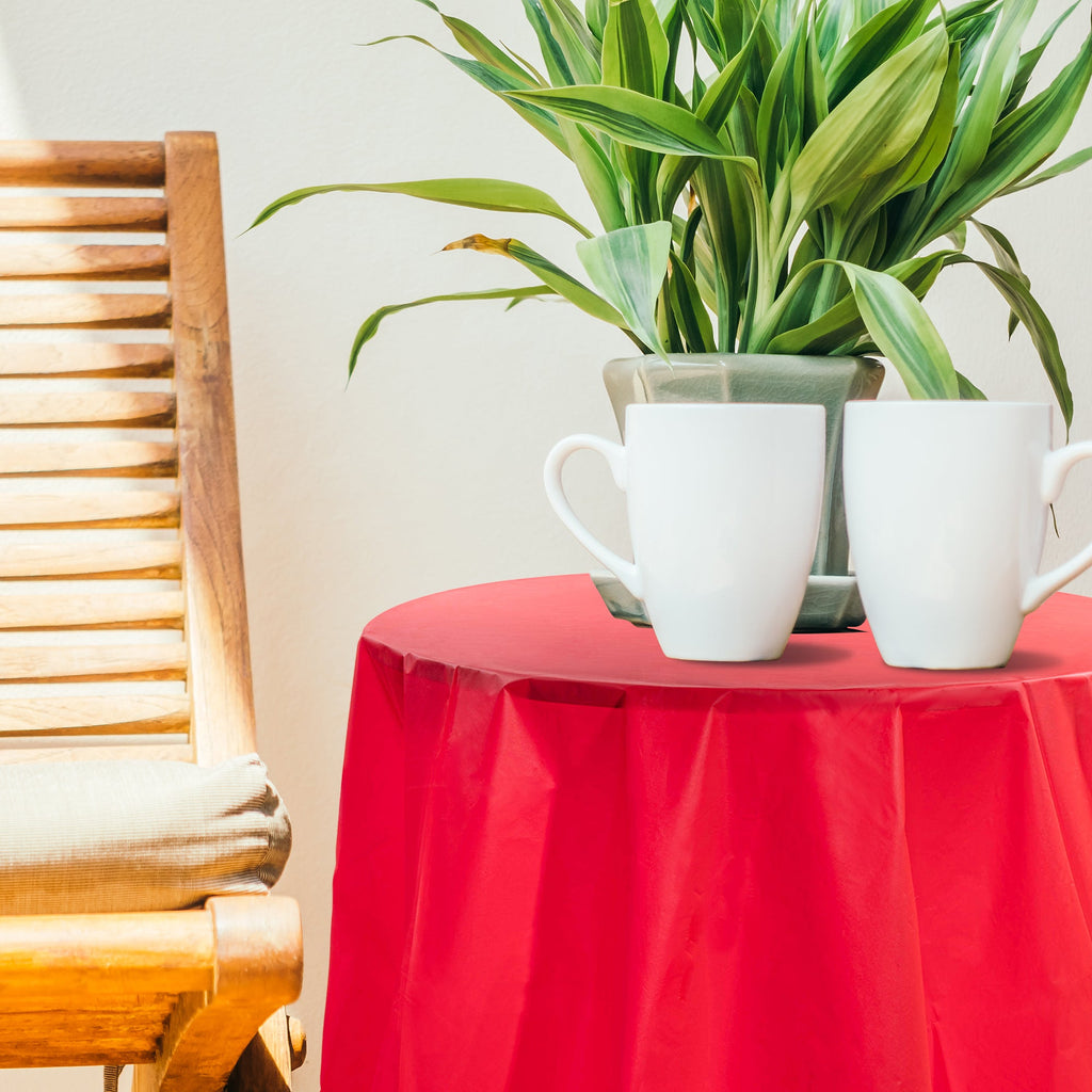 Red Round Disposable Plastic Tablecloths (84")