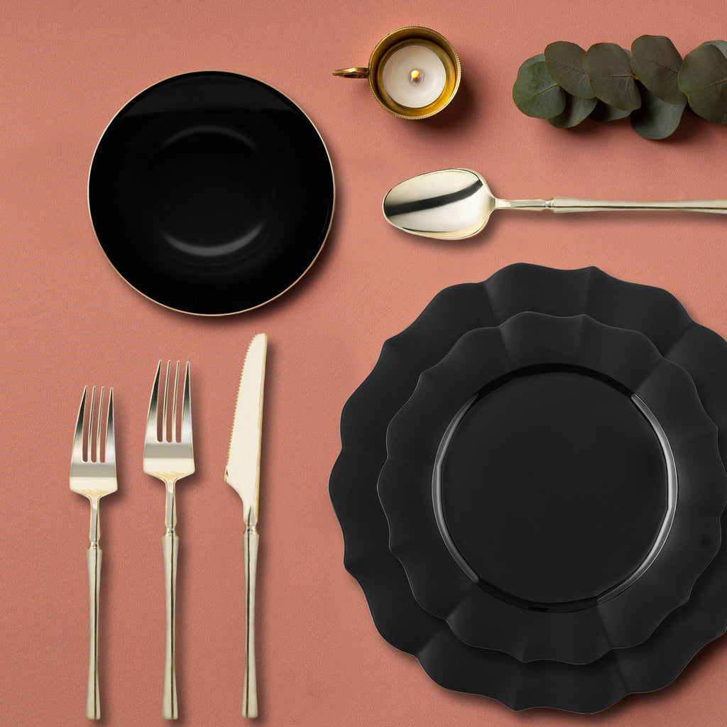 Black Round Lotus Plastic Tableware Set