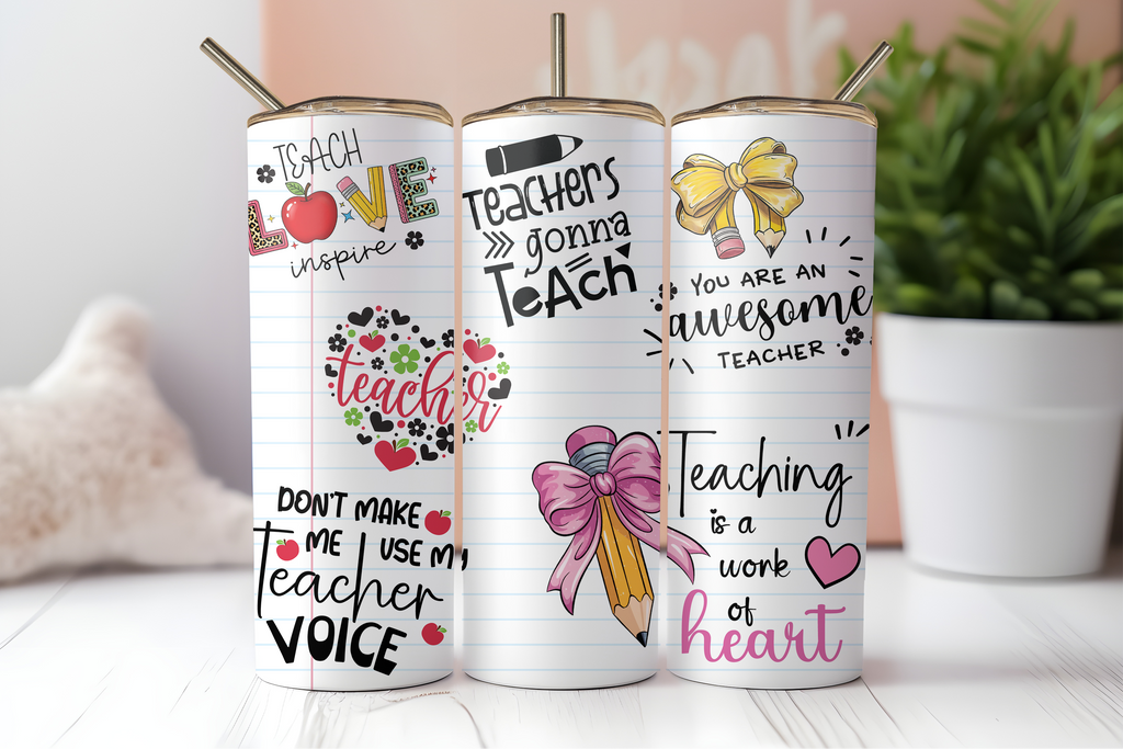 Assorted Ready to Press Sublimation Tumbler Prints (12 Pack) - Back to School Teachers