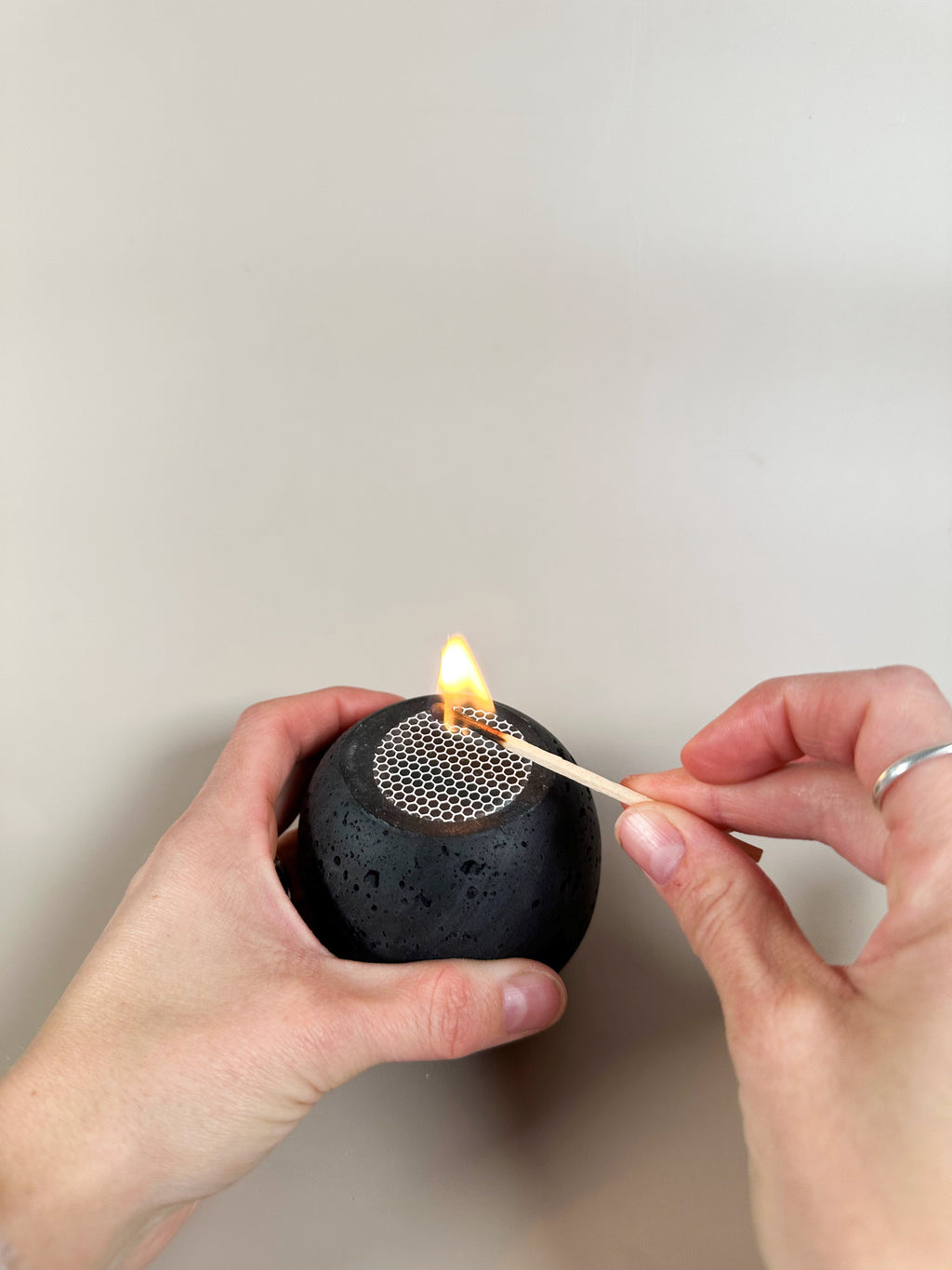 Travertine and Lava Rock Luna Match Holder