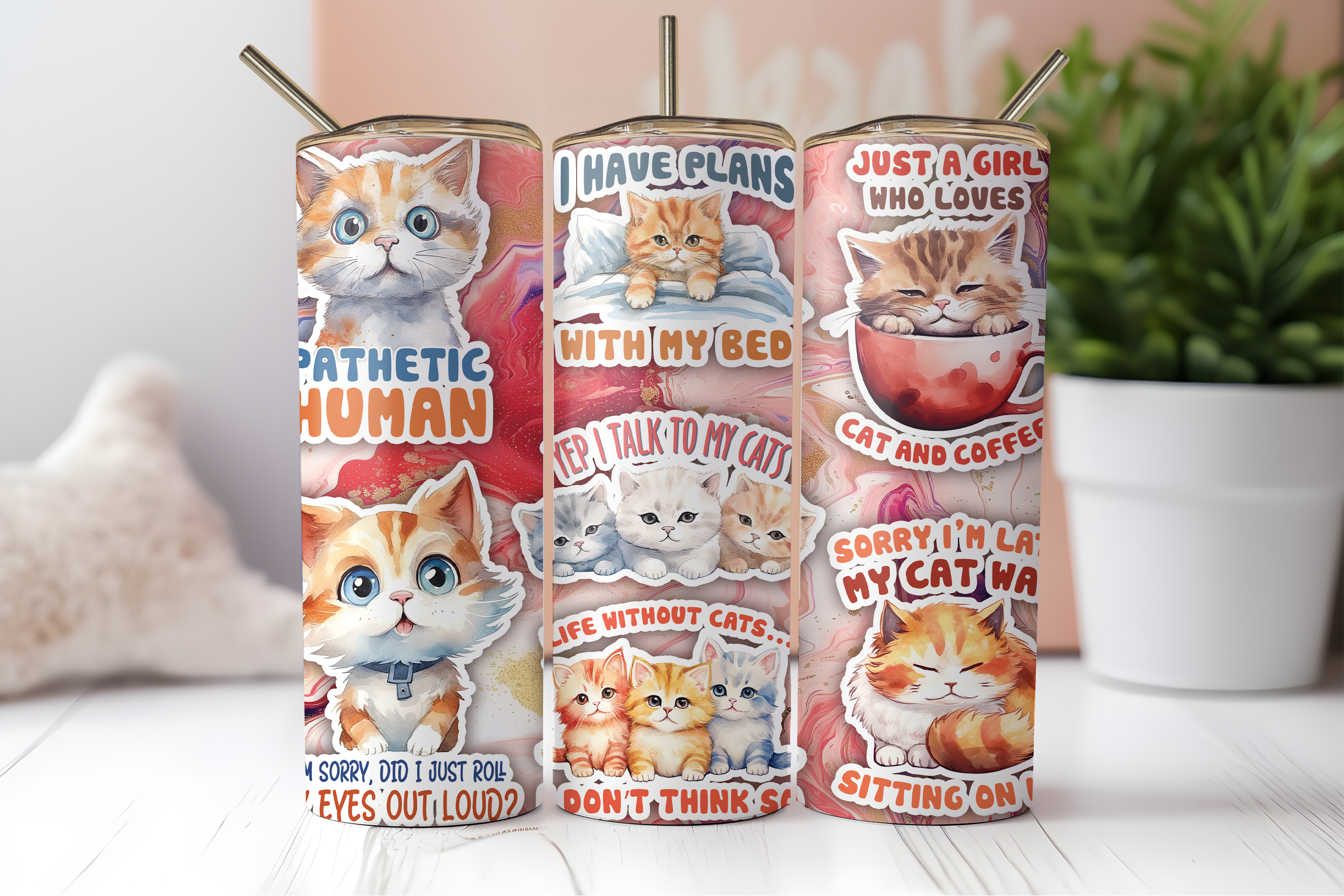 Assorted Ready to Press Sublimation Tumbler Prints (12 Pack) - Feline Friends