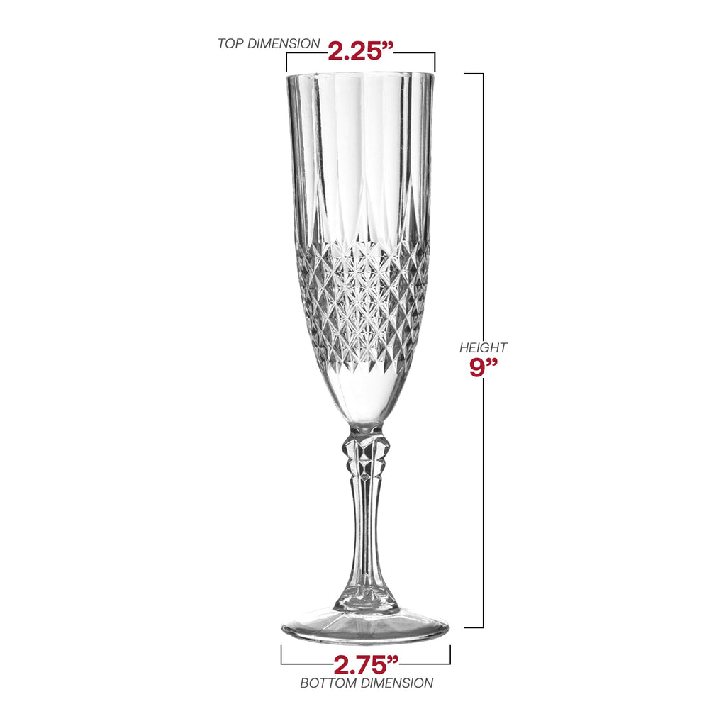 8oz. Crystal Cut Plastic Champagne Glasses - Disposable Wedding Flutes