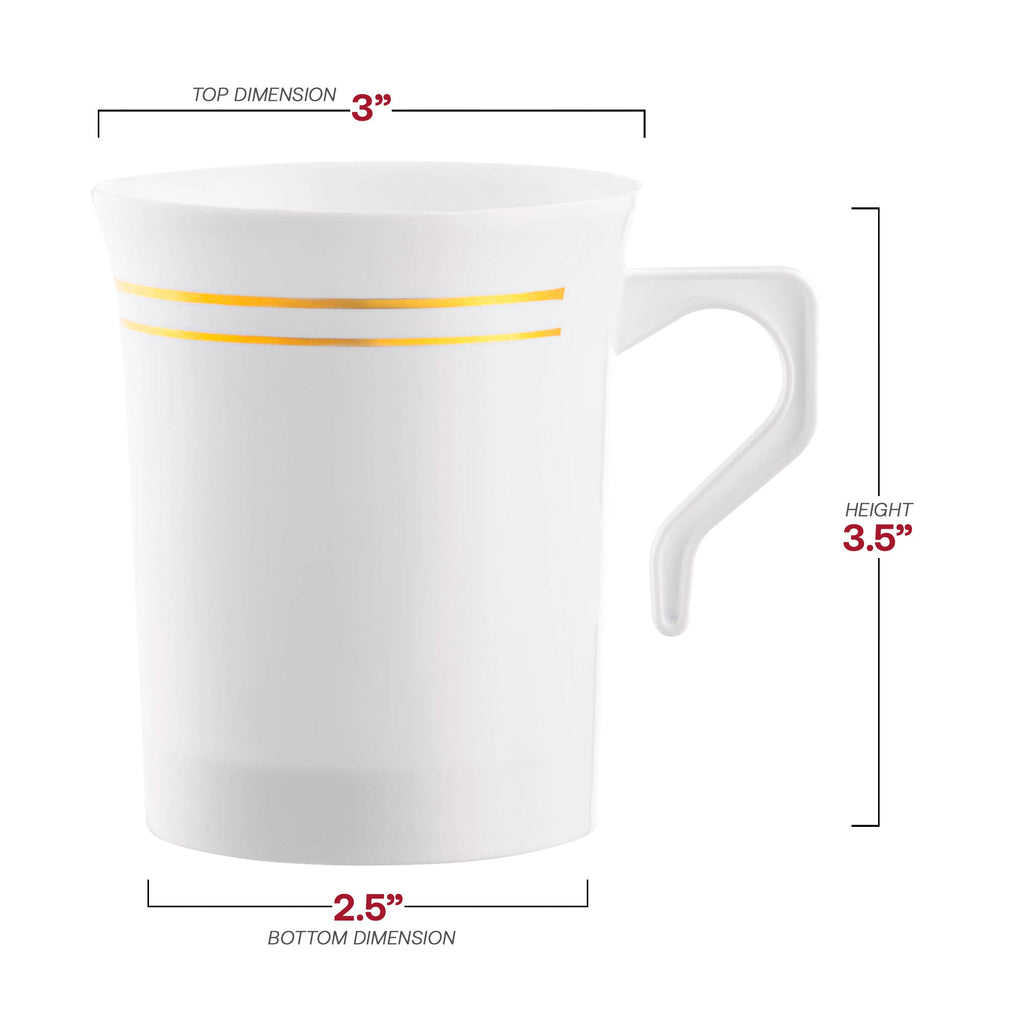 White with Gold Edge Rim Round Plastic Coffee Mugs (8 oz. )