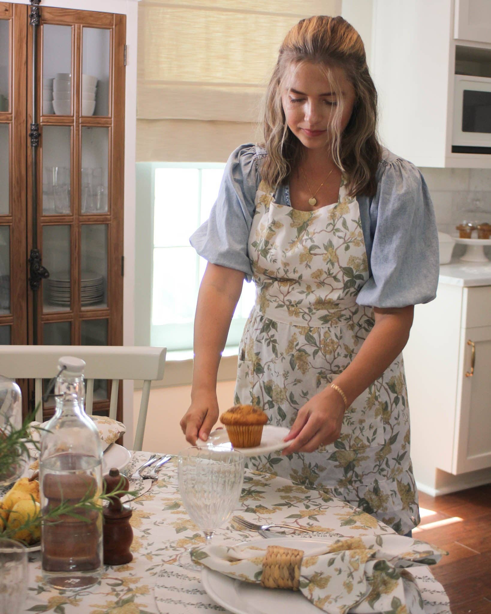 Hyacinth Linen Floral Apron Dress: Marigold