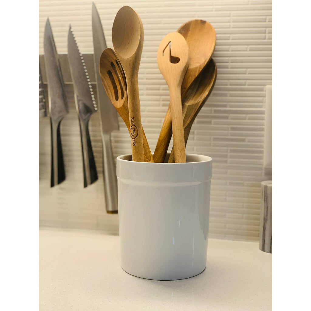 Stoneware Utensil Holder, White