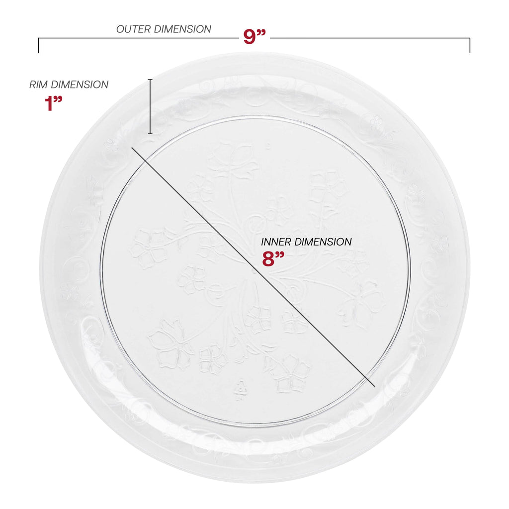 Clear Floral Round Disposable Plastic Buffet Plates (9")
