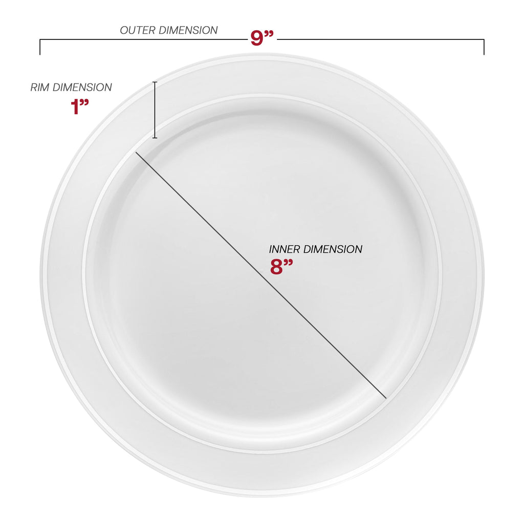 White with Silver Edge Rim Plastic Buffet Plates (9")