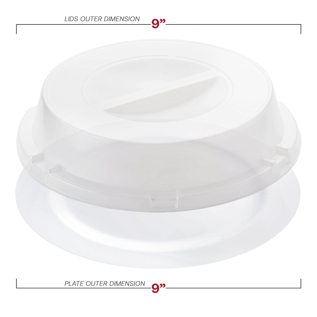 9" Solid White Disposable Plastic Buffet Plates with Clear Dome Lids