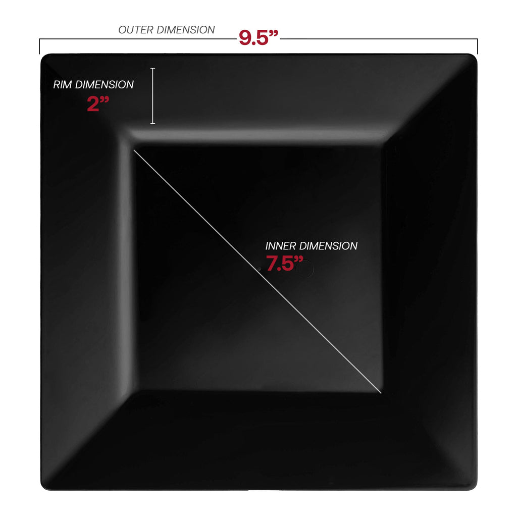 Black Square Plastic Dinner Plates (9.5")