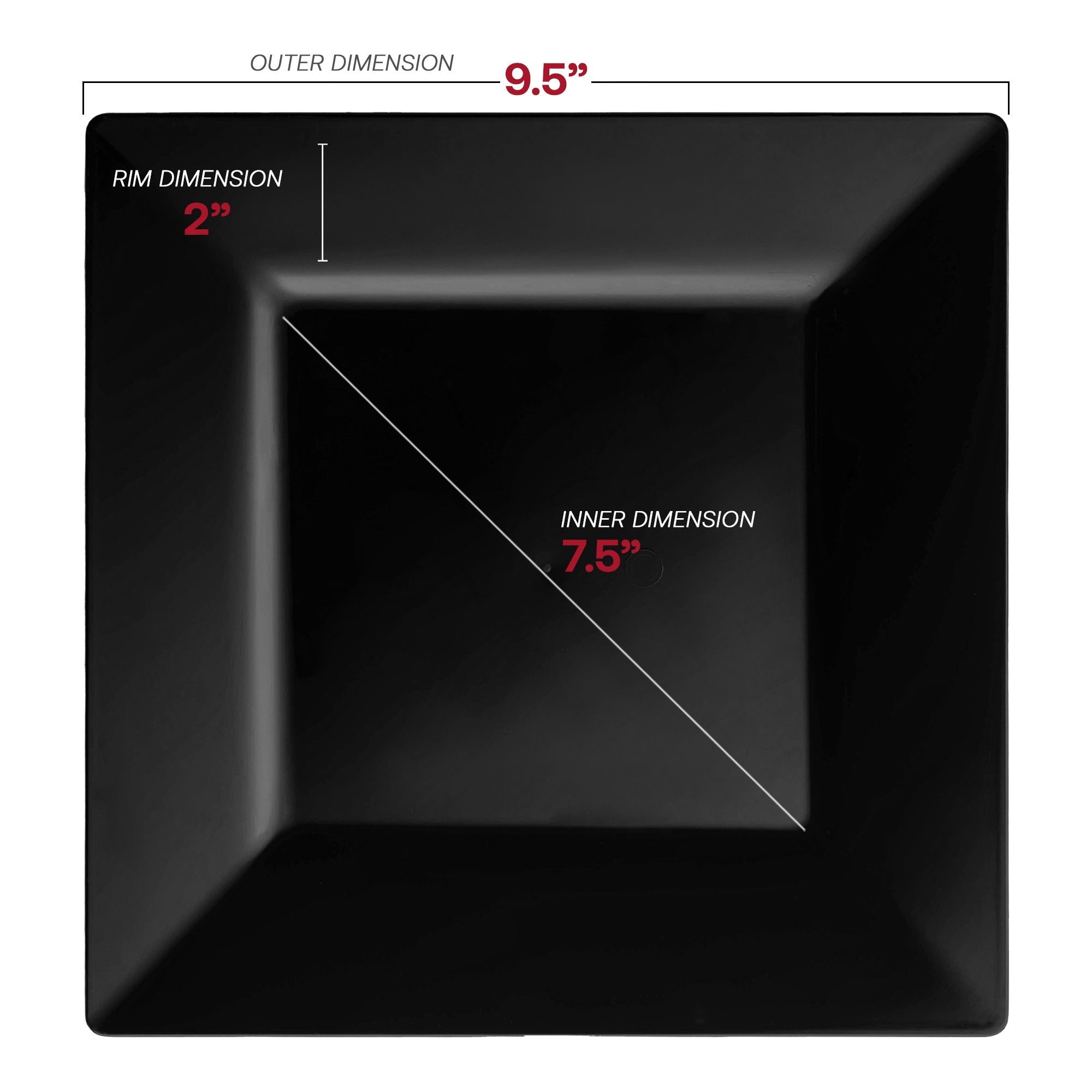 Black Square Plastic Dinner Plates (9.5")