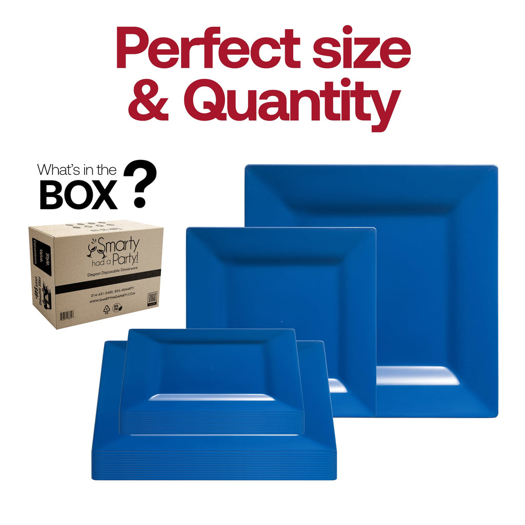 Midnight Blue Square Plastic Dinnerware Value Set
