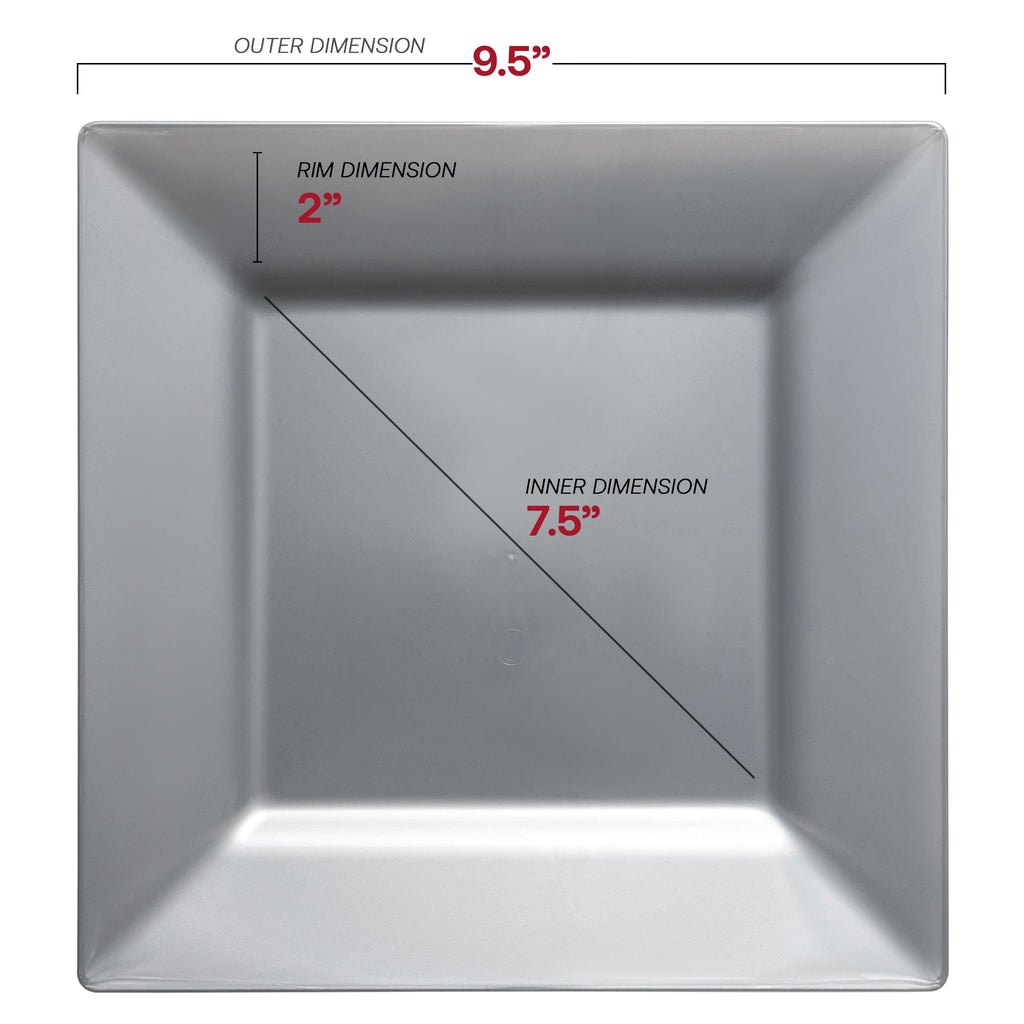 Silver Square Plastic Dinner Plates (9.5")