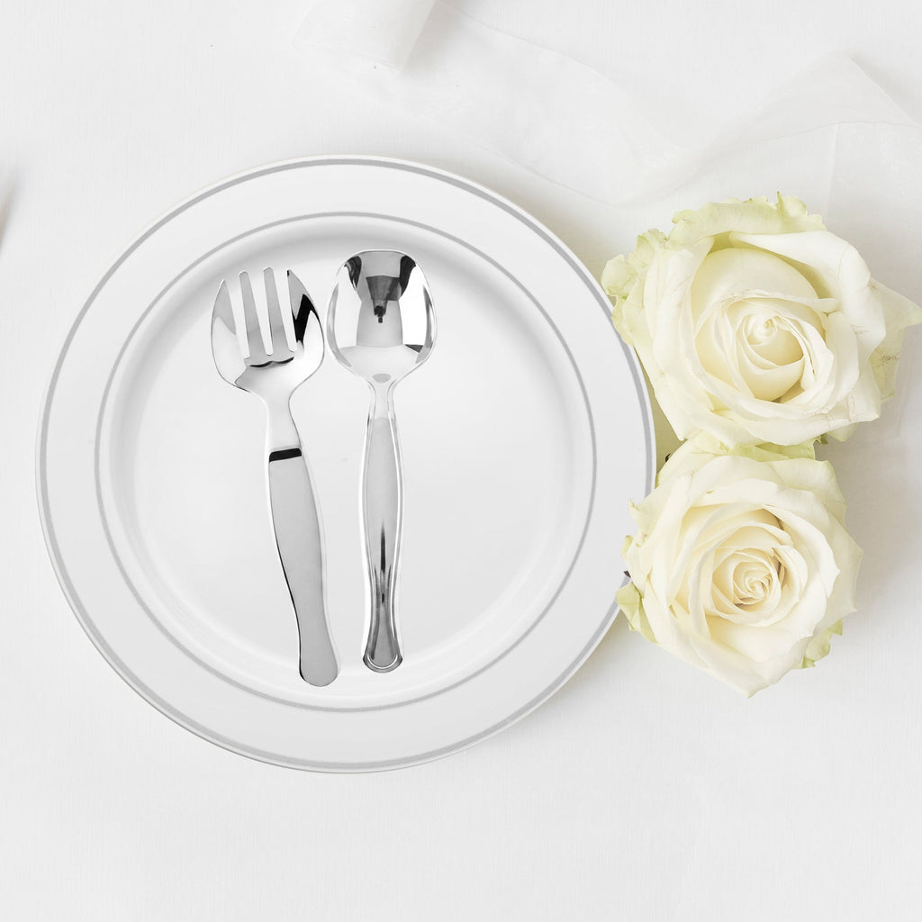 Silver Disposable Plastic Serving Flatware Set