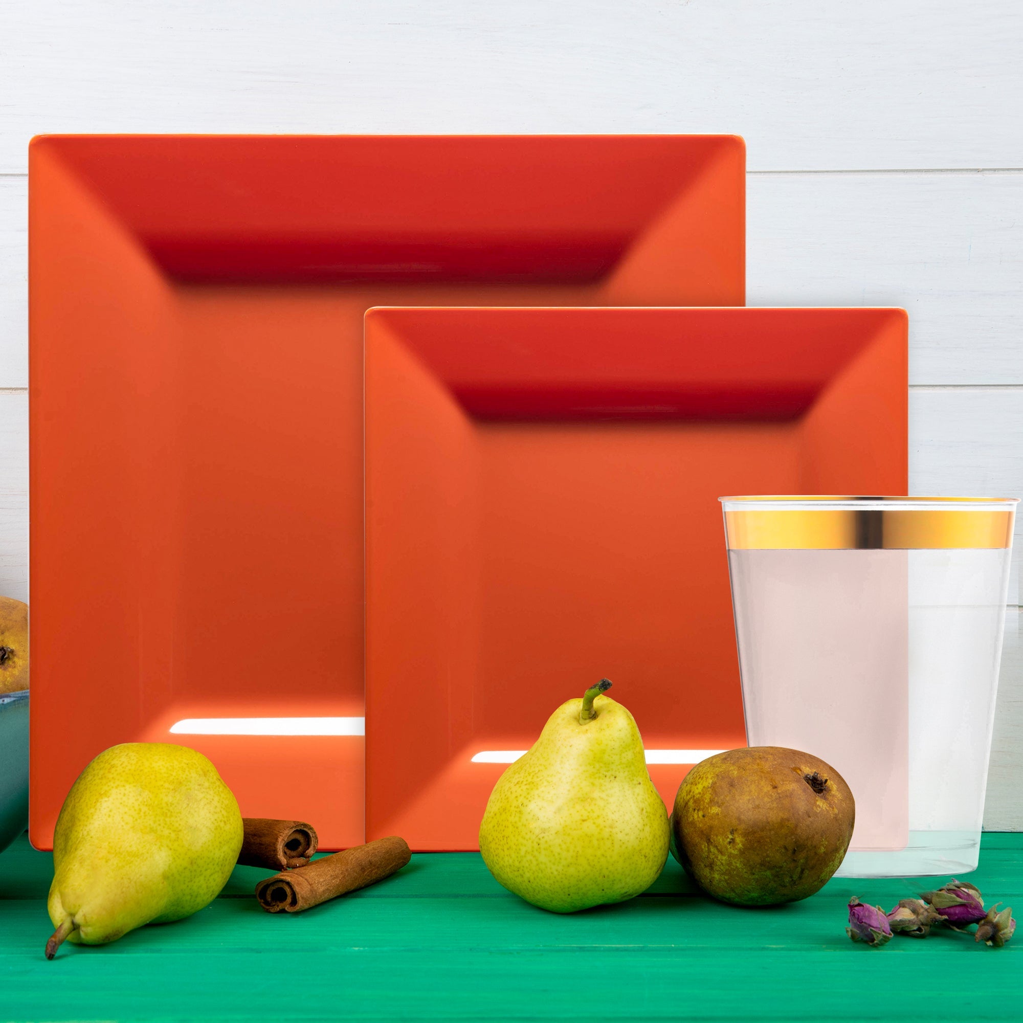 Burnt Orange Square Disposable Plastic Tableware Set