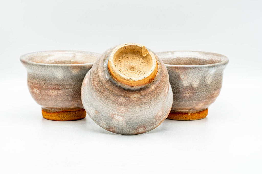 Japanese Teacups - Set of 3 Beige Drip-Glazed Gohonte Hagi-yaki Yunomi - 100ml