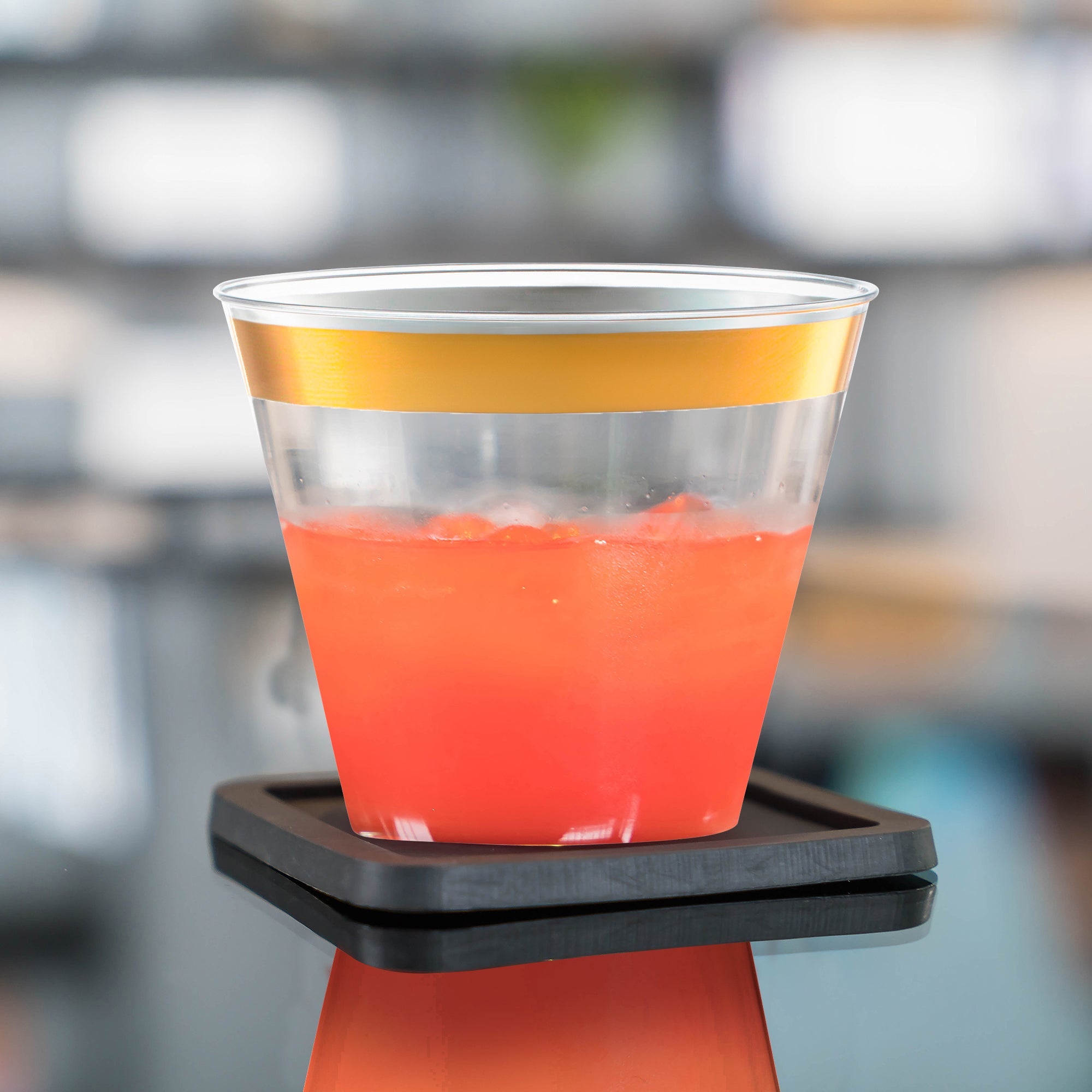 Clear with Metallic Gold Rim Round Disposable Plastic Cups (9 oz. )