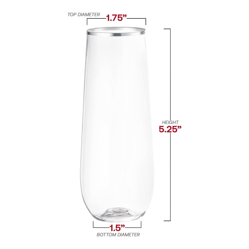Clear with Silver Stemless Plastic Champagne Flutes (9 oz. )