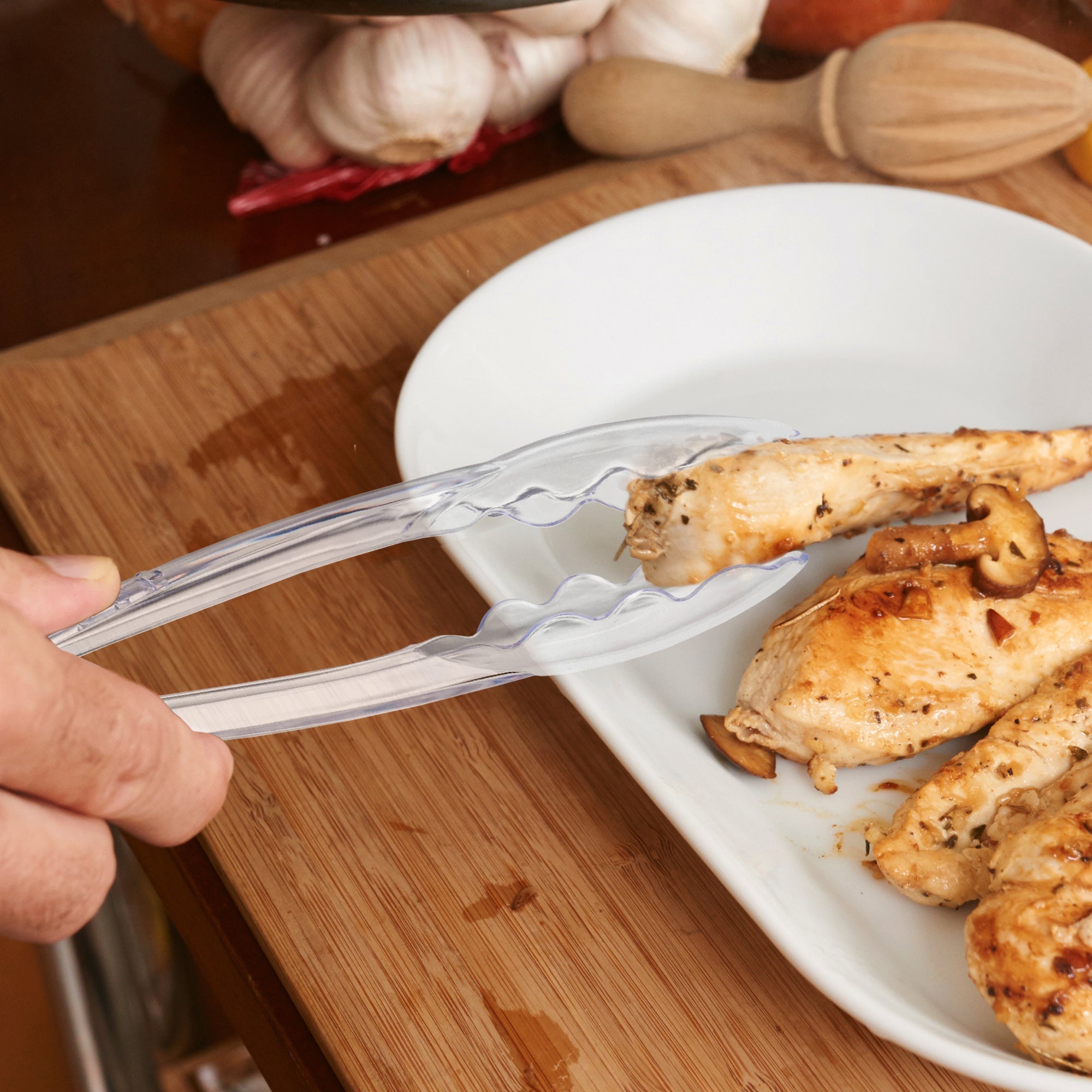 9" Clear Disposable Plastic Serving Tongs