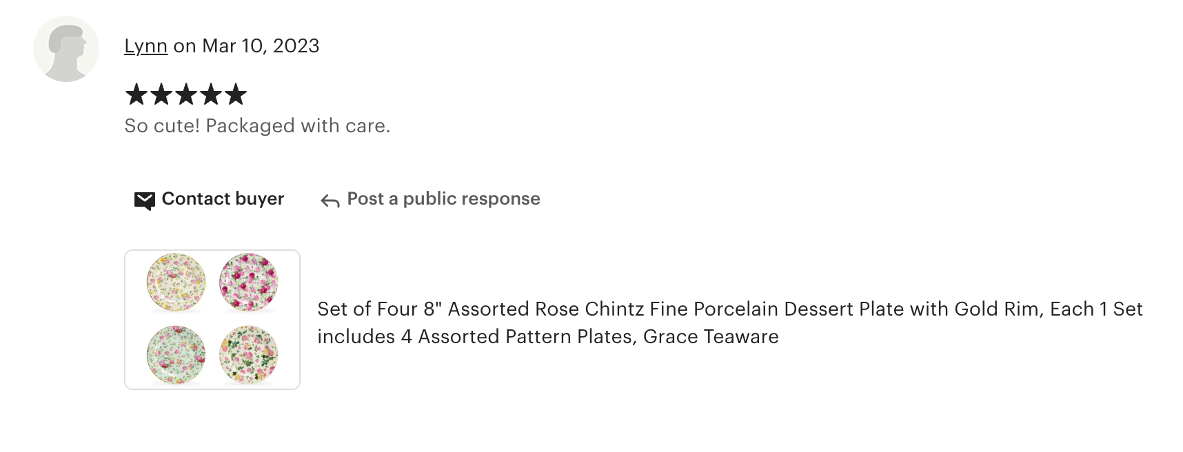 8" Assorted Rose Chintz Fine Porcelain Dessert Plate with Gold Rim Set of 4