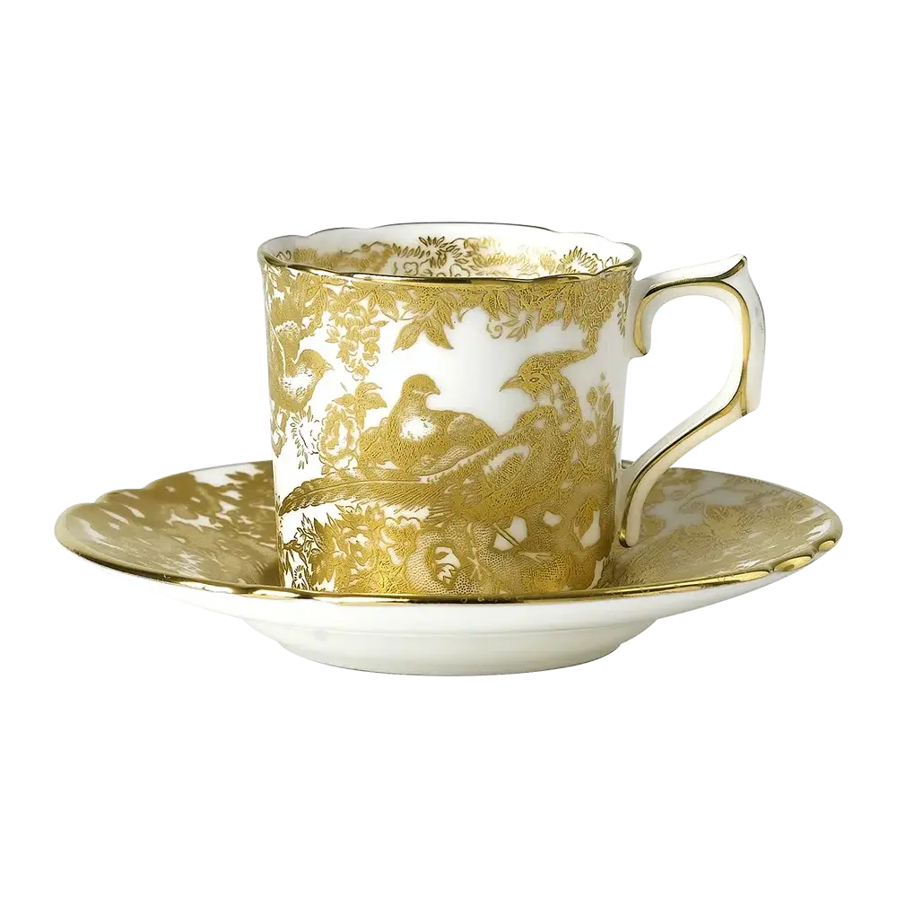 Royal Crown Derby Gold Aves Coffee Cup and Saucer Bone China