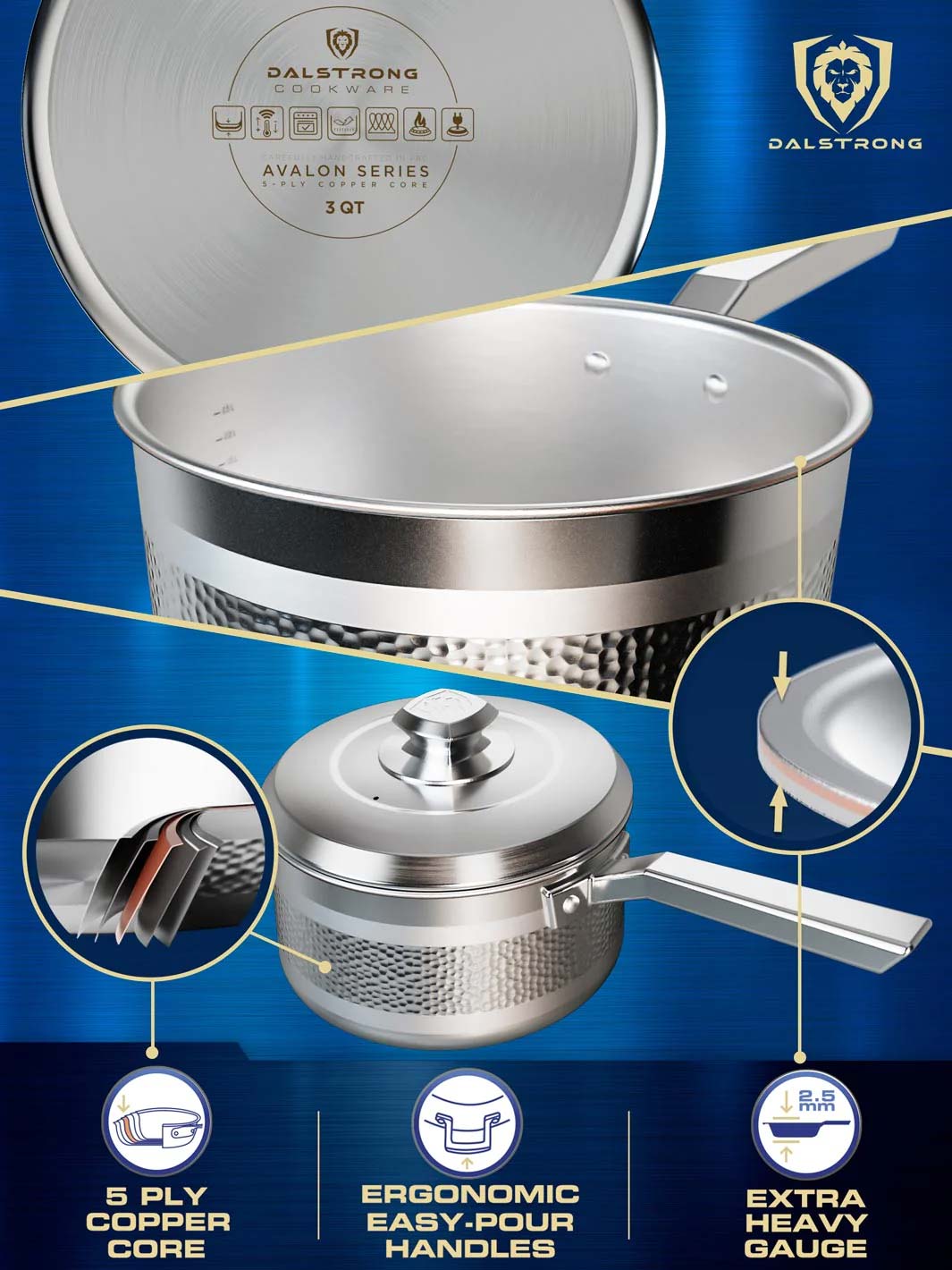 3 Quart Stock Pot | Hammered Finish Silver | Avalon Series | Dalstrong ©