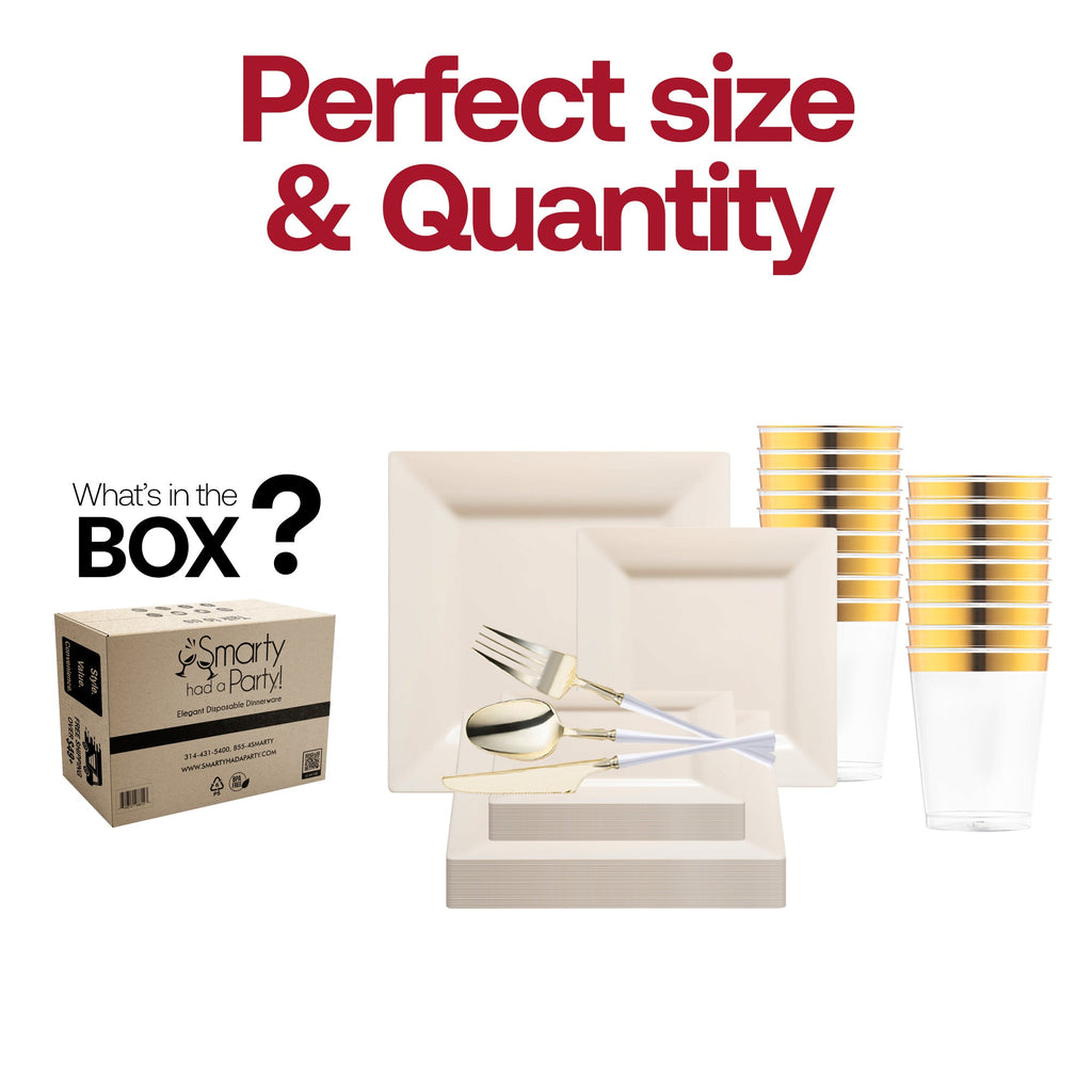 Ivory Square Disposable Plastic Tableware Set