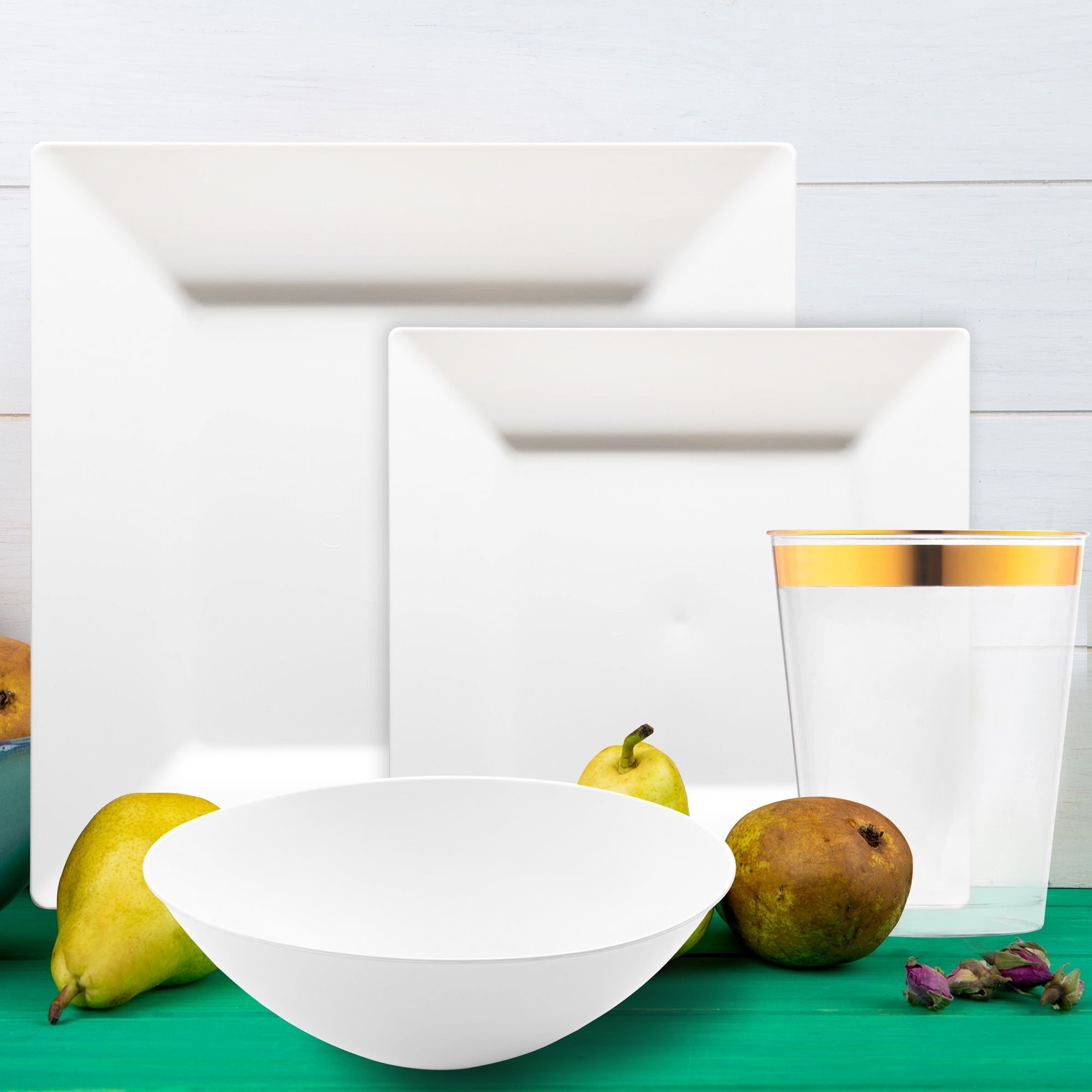 White Square Disposable Plastic Tableware Set