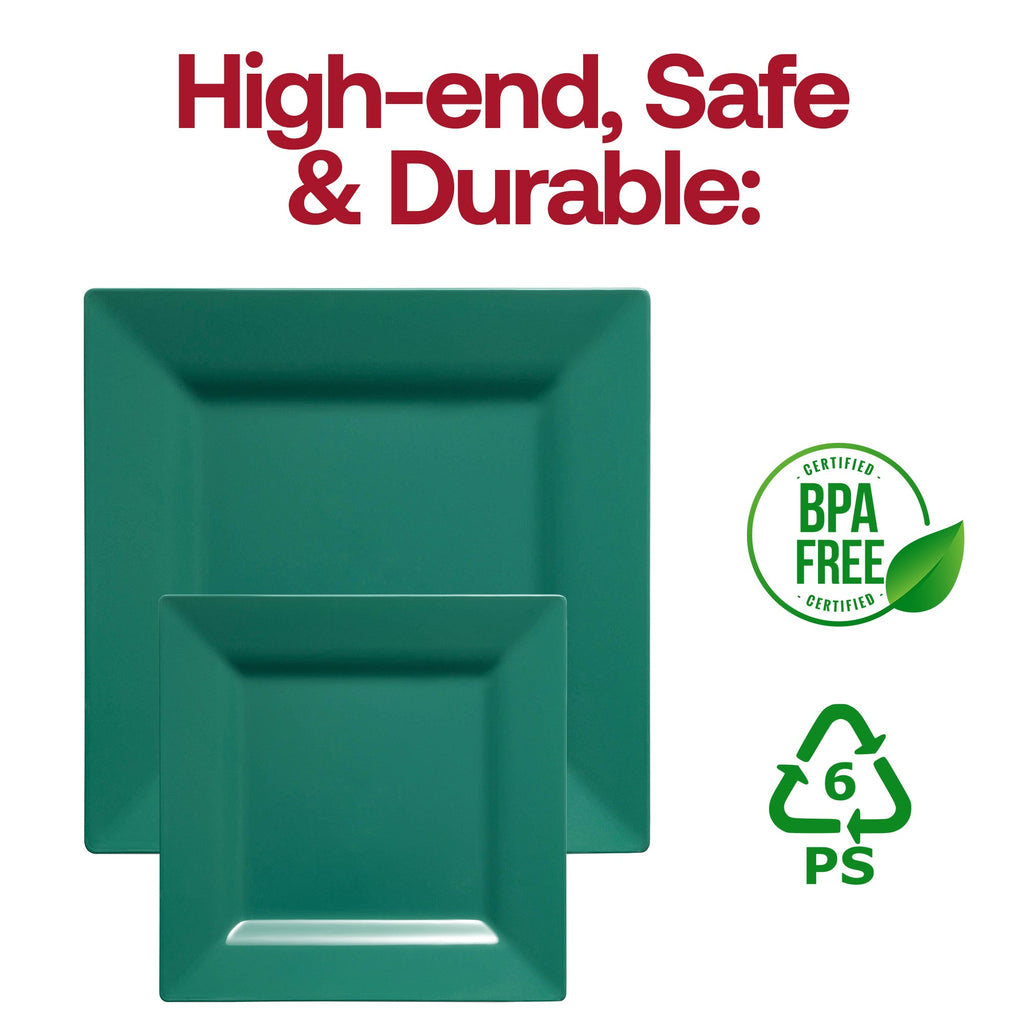Hunter Green Square Plastic Plates Dinnerware Value Set
