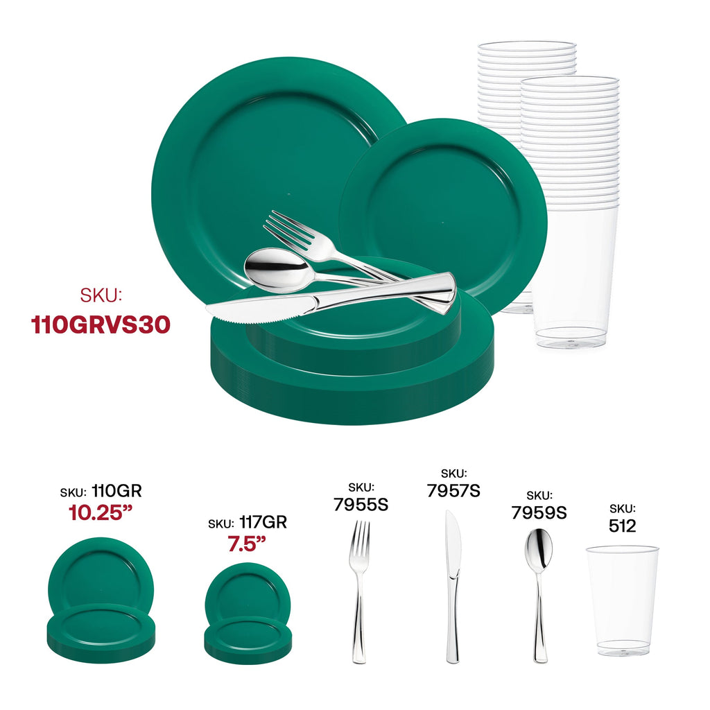Solid Green Holiday Round Disposable Plastic Wedding Value Set
