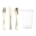 Gold Disposable Plastic Cutlery and Cup Set