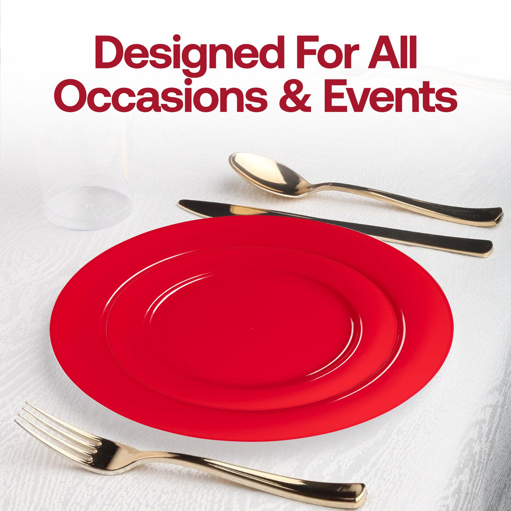 Solid Red Holiday Round Disposable Plastic Wedding Value Set