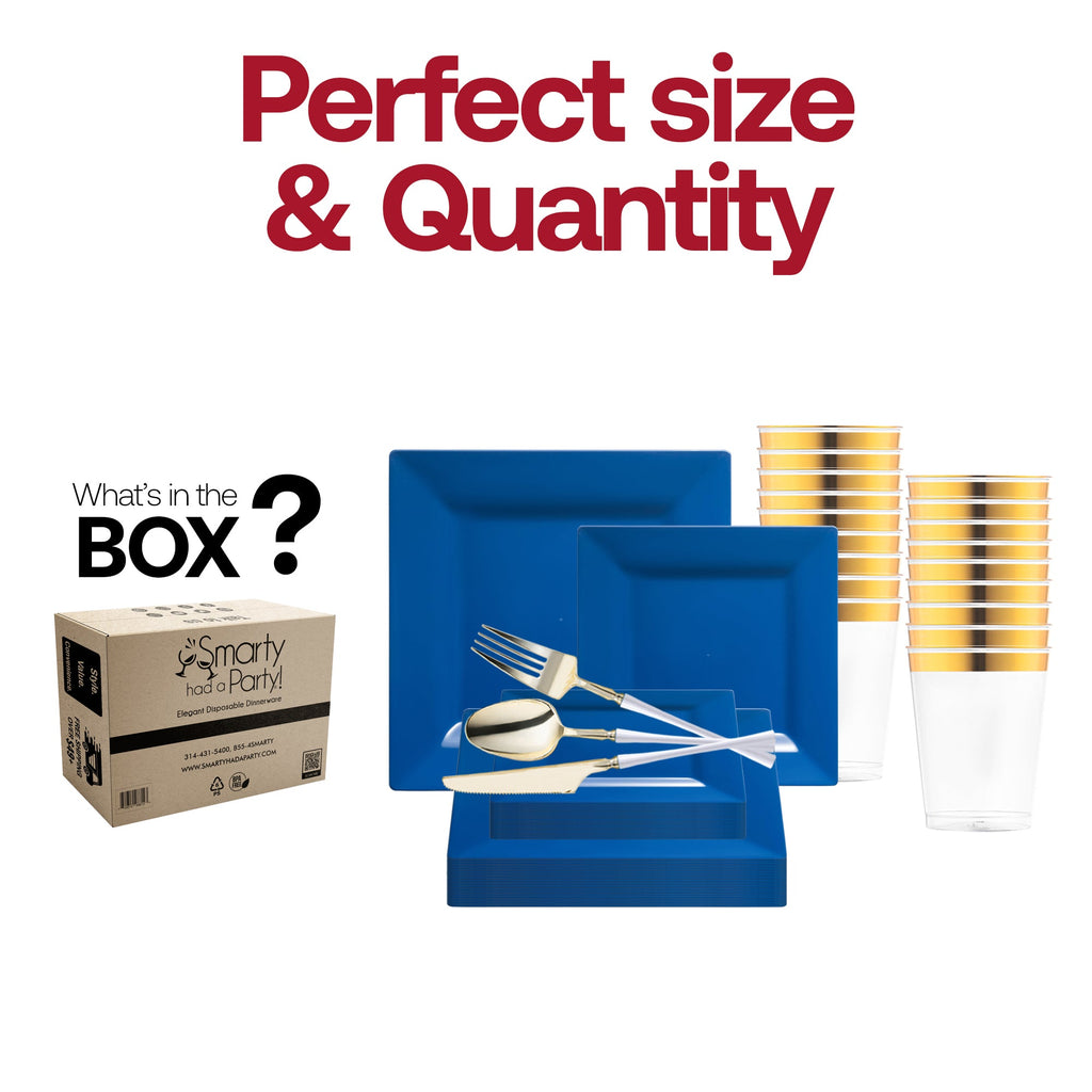 Midnight Blue Square Disposable Plastic Tableware Set