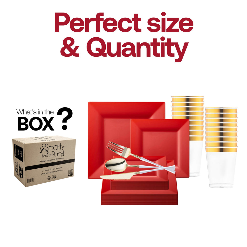 Red Square Disposable Plastic Tableware Set