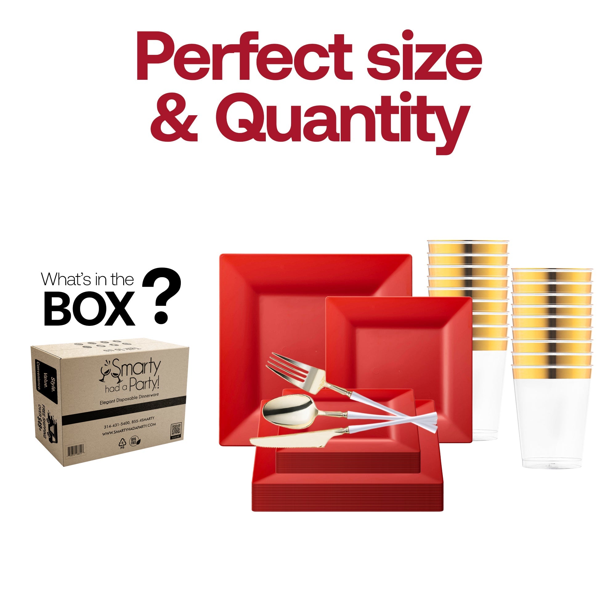 Red Square Disposable Plastic Tableware Set