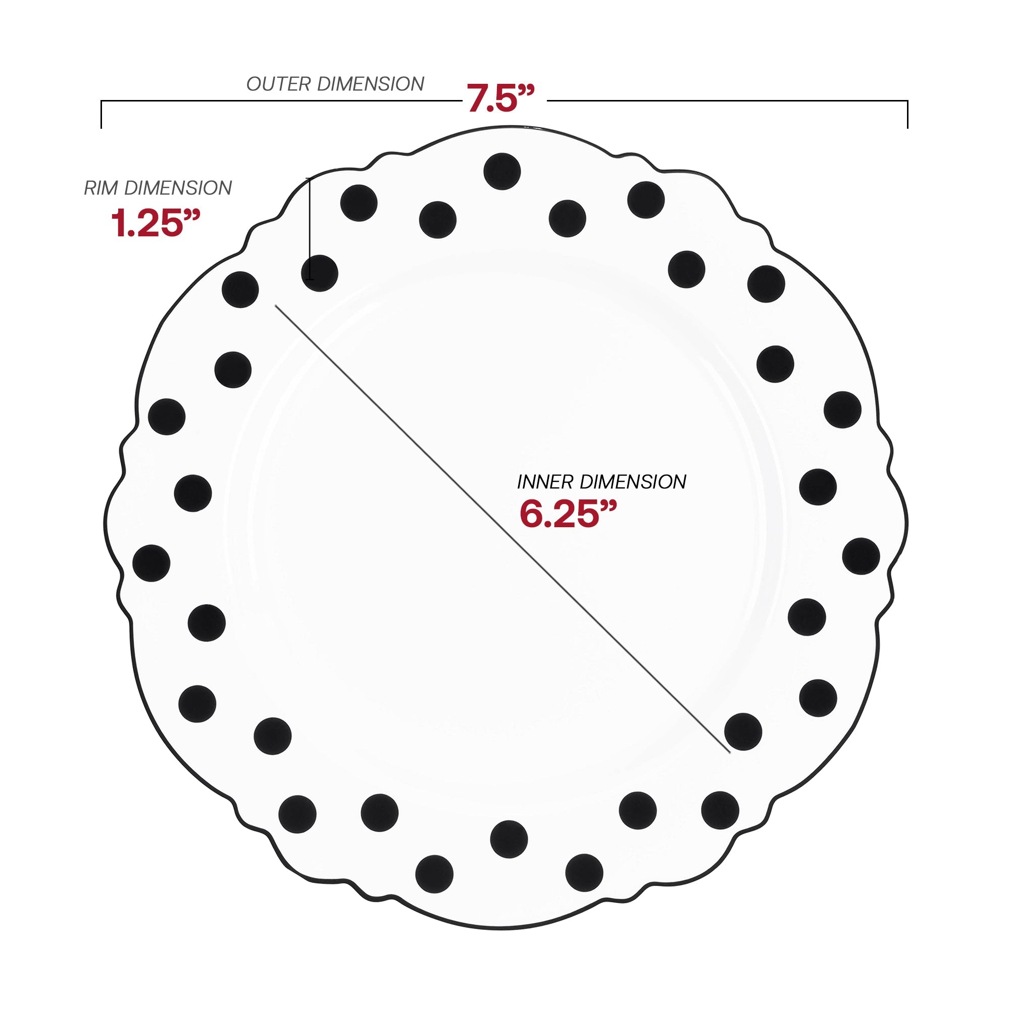 White with Black Dots Round Blossom Disposable Plastic Dinnerware Value Set