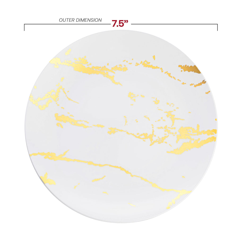 White with Gold Marble Stroke Round Disposable Plastic Dinnerware Value Set