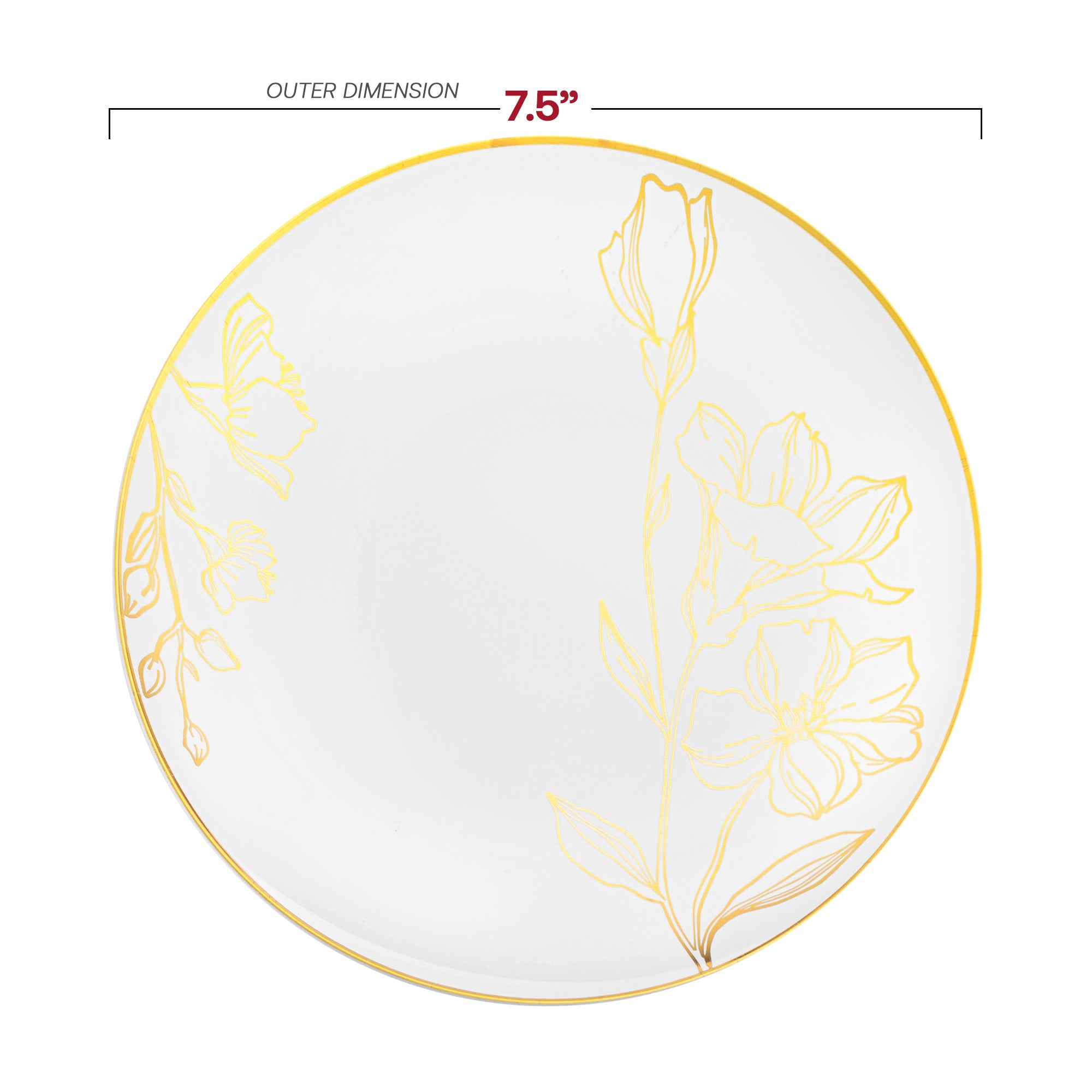 White with Gold Antique Floral Round Disposable Plastic Dinnerware Value Set