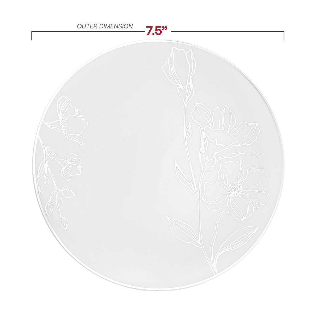 White with Silver Antique Floral Round Disposable Plastic Dinnerware Value Set