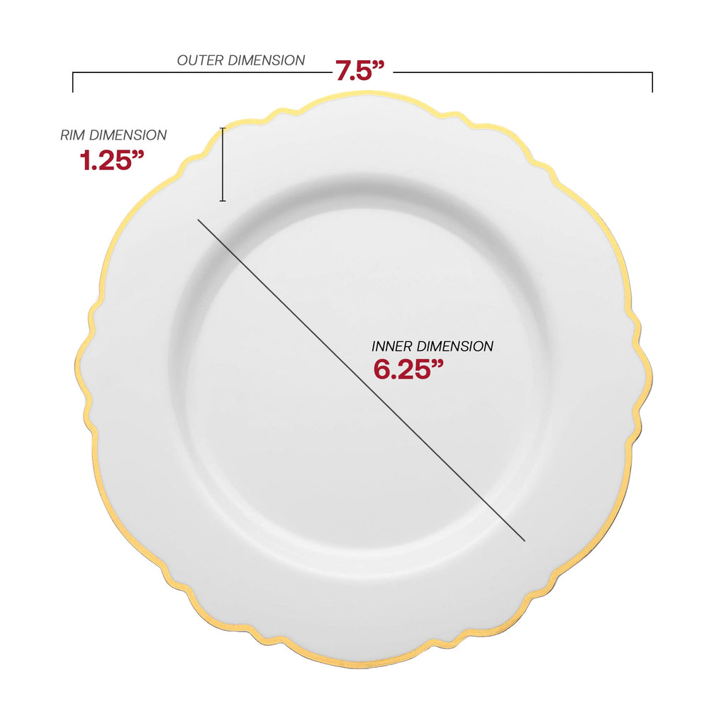 White with Gold Rim Round Blossom Disposable Plastic Dinnerware Value Set