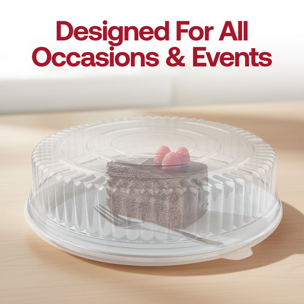16" White Round Plastic Trays with Lids